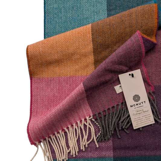 Hyacinth and Orange Lambswool Scarf - Made in Donegal Ireland