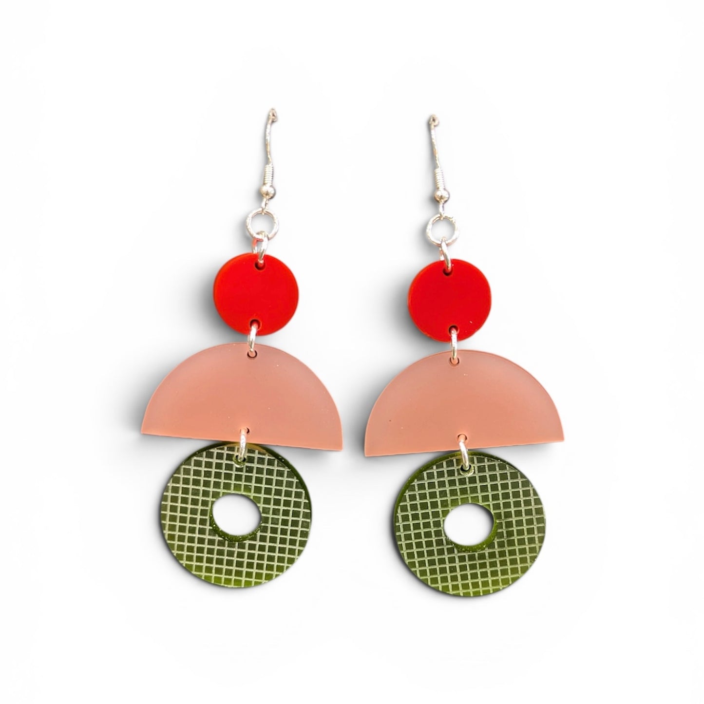 Etched Drop Dangles - Frost Rose/Red/Olive