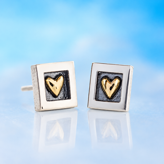 HEART OF GOLD MINI Stud Earrings (Silver & Gold)