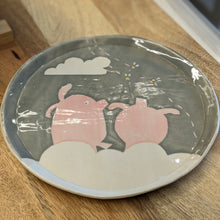 Load image into Gallery viewer, PIGS WATCHING FLIES Medium Plate - Handmade Grey Dish
