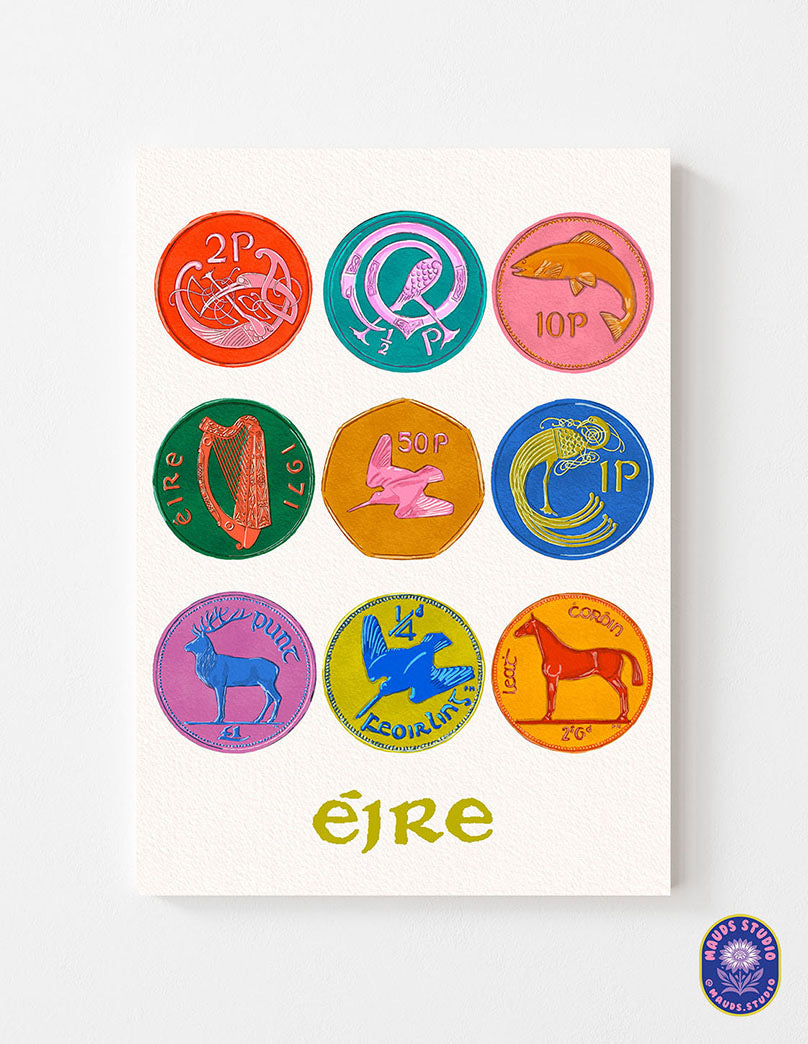 Vintage Irish Coins - Paper Print