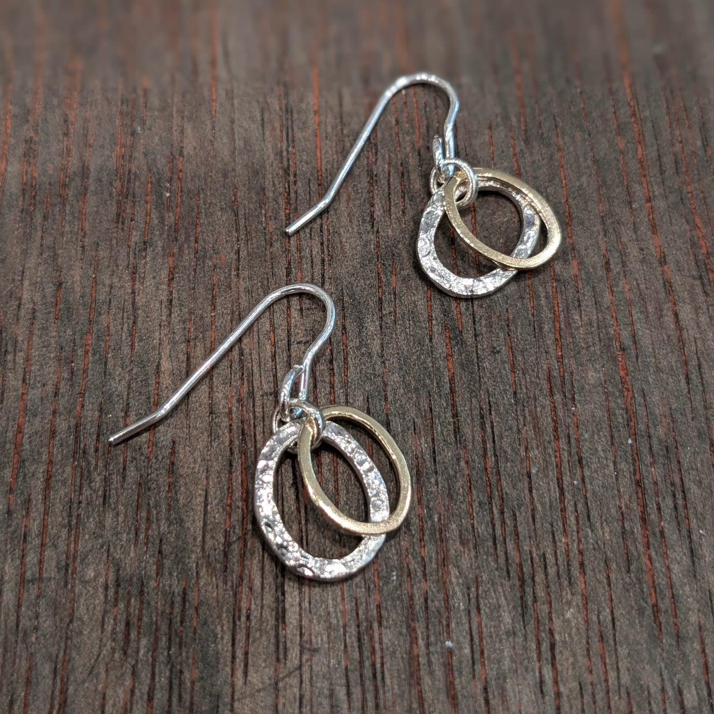 CARRAN - Hammered Silver & Gold Plate Drop Earrings - Made in Ireland