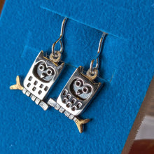 Load image into Gallery viewer, LITTLE OWL Drop Earrings (Silver &amp; Gold)
