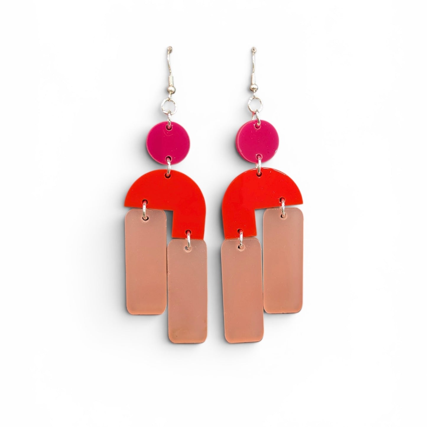 Staggered Drop Dangles - Red/Rose/Fuschia