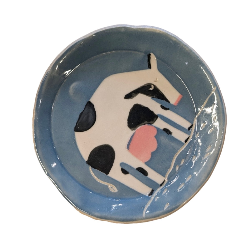 GRAZING COW Tiny Plate - Handmade Blue Dish