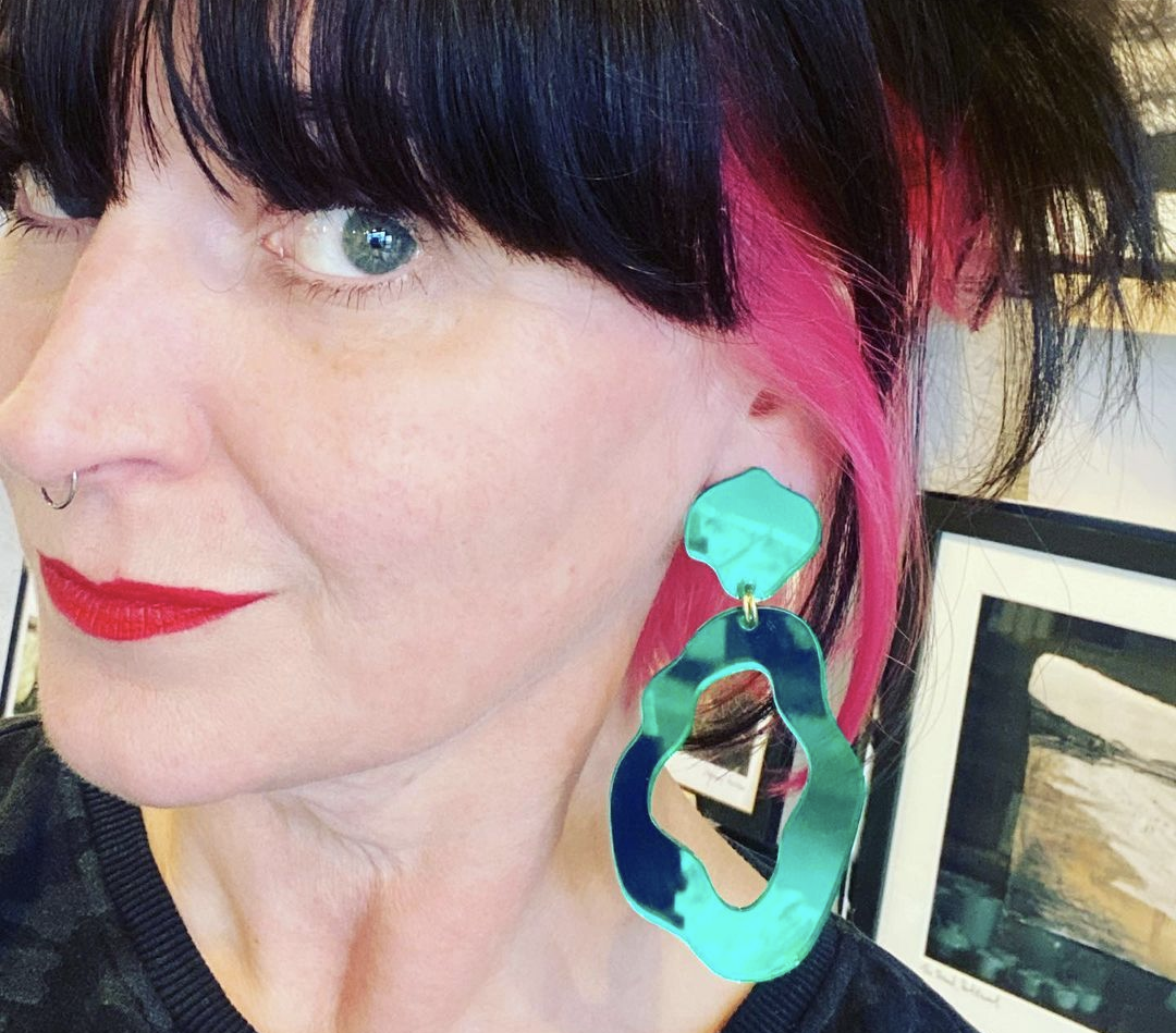 The Garden 1975 - Perspex Mirror Drop Earrings in Green
