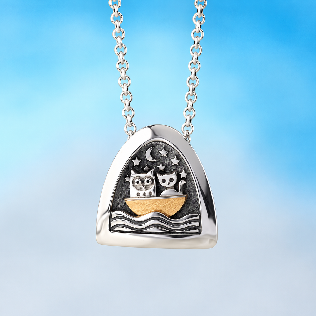 LIGHT OF THE MOON PENDANT - Kinetic Necklace (Silver & Gold)