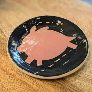 LEAPING PIG Tiny Plate - Handmade Navy Trinket Dish