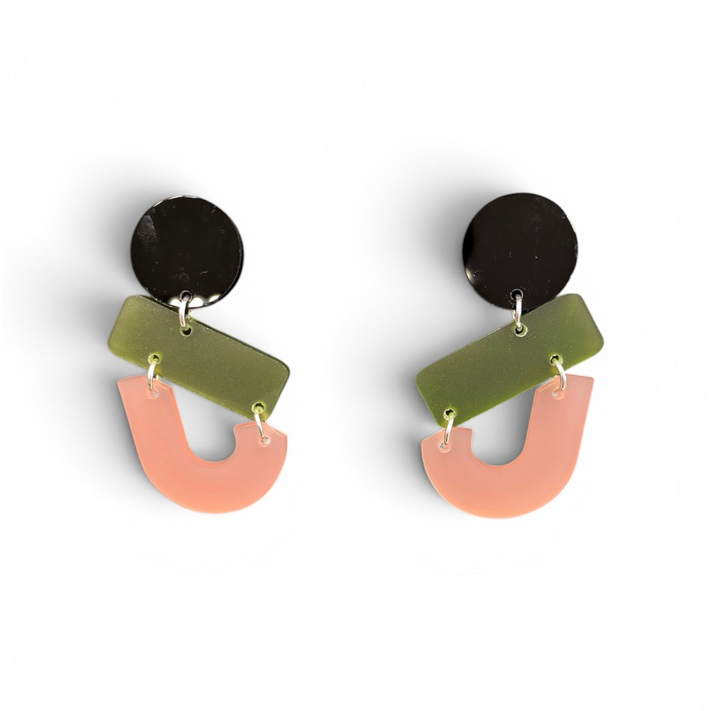 Off Kilter Earrings - Olive/Black/Frost Rose