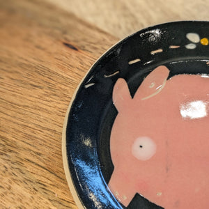 LEAPING PIG Tiny Plate - Handmade Navy Trinket Dish