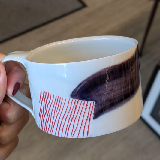 Red Stripe Flat White Cup - Adam Frew Ceramics