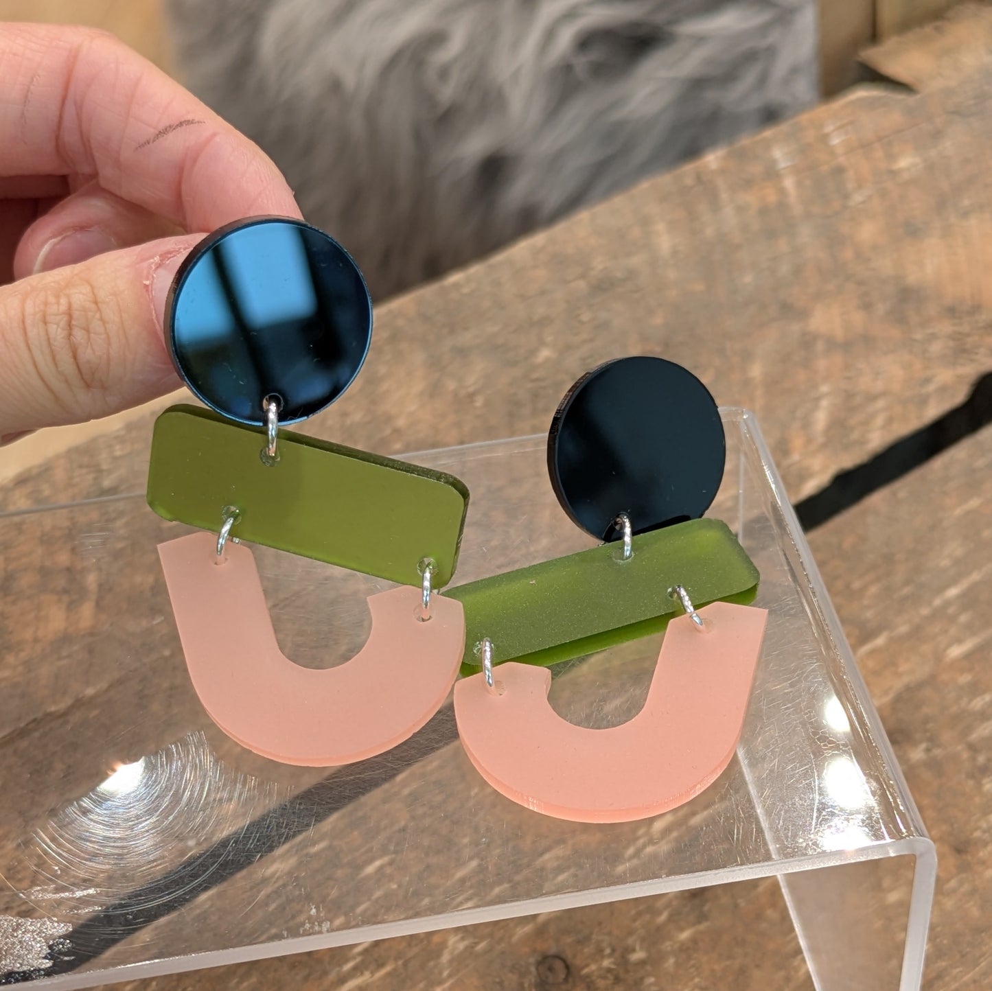 Off Kilter Earrings - Olive/Black/Frost Rose