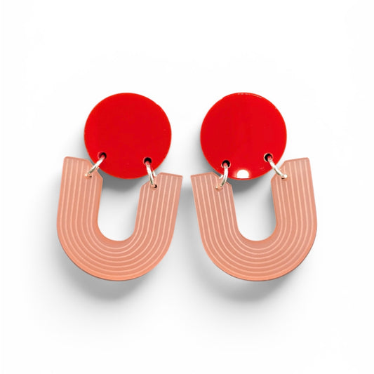 Arc Etched Drop Earrings - Red/Rose Frost