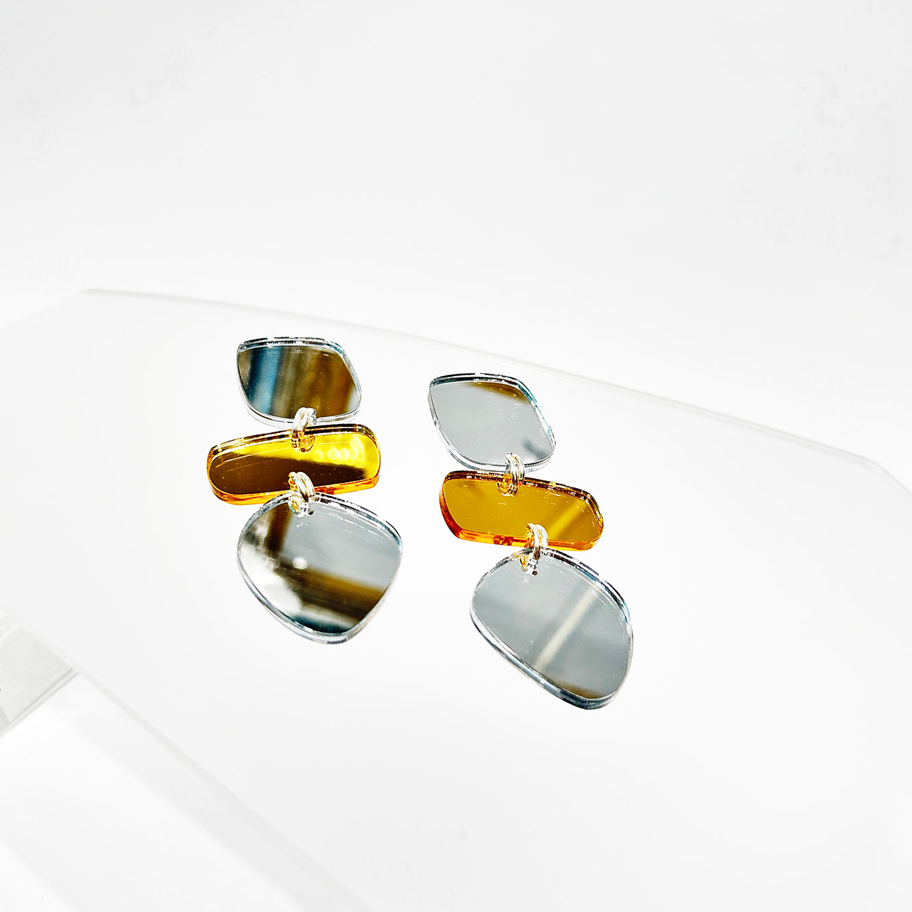 Hall of Mirrors - Perspex Mirror Drop Earrings in Silver & Gold