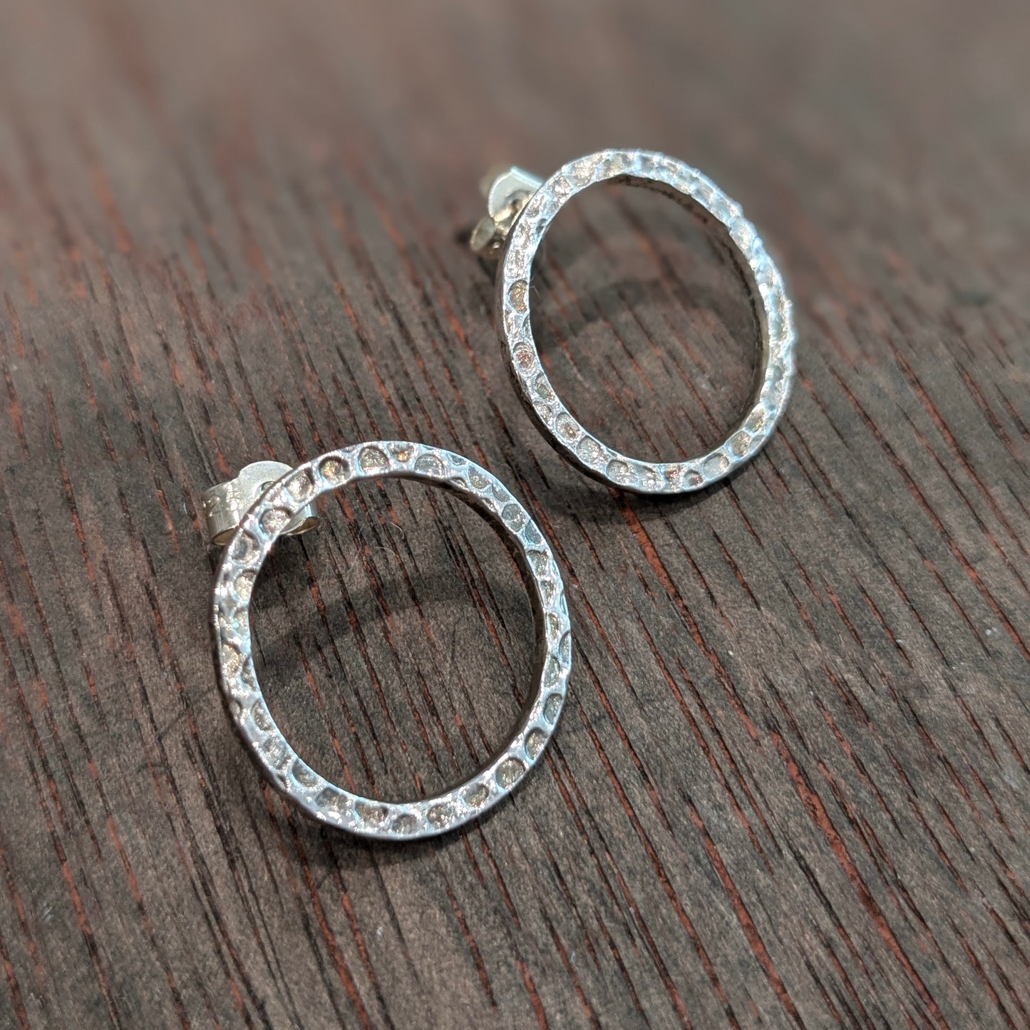 CARRAN - Hammered Silver Stud Circle Earrings - Made in Ireland