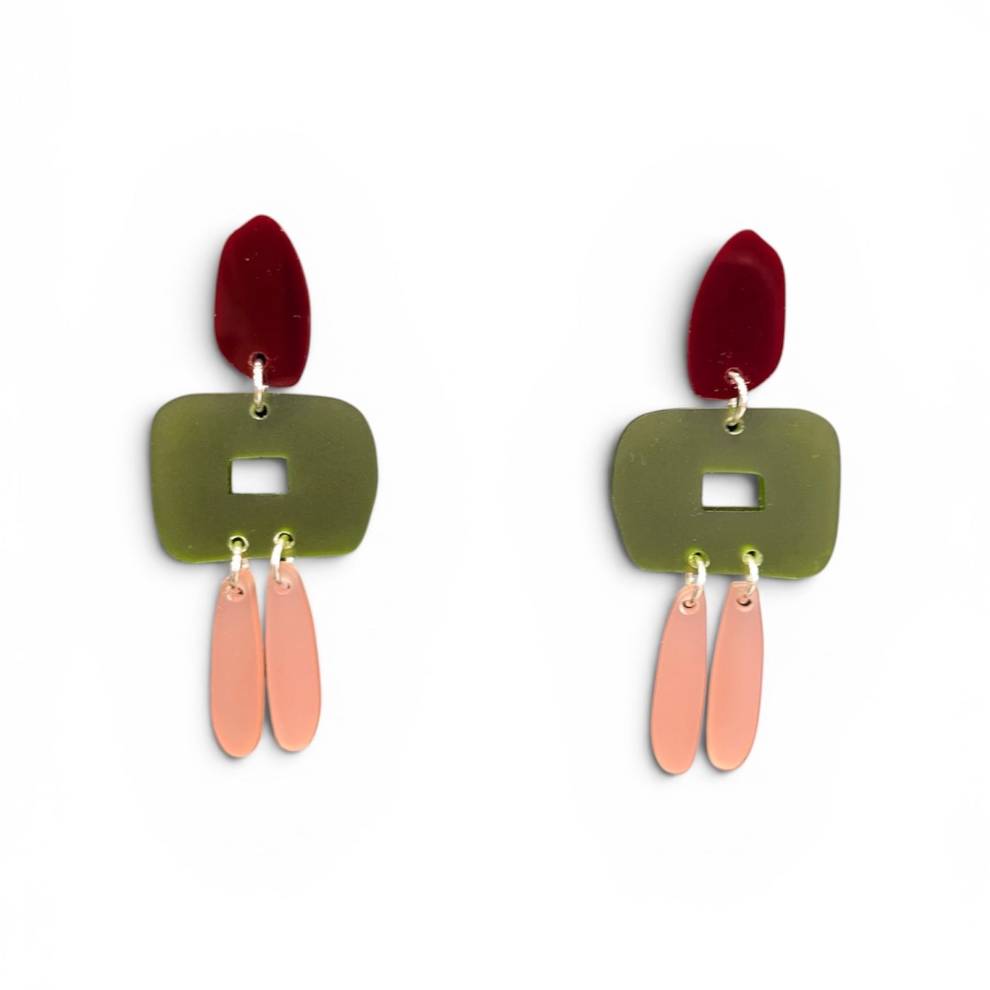 Porto Earrings - Olive/Rose/Burgundy