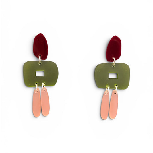 Porto Earrings - Olive/Rose/Burgundy
