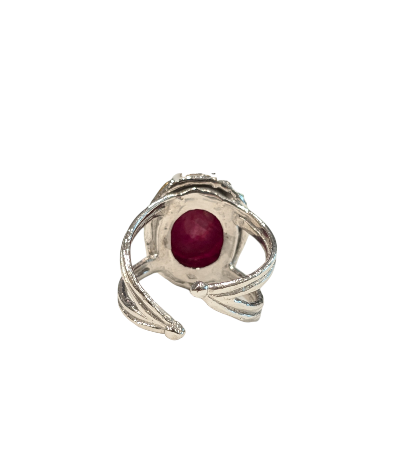 Magnolia Ring with Rough Cut Ruby - Solid Silver and Gold Plate