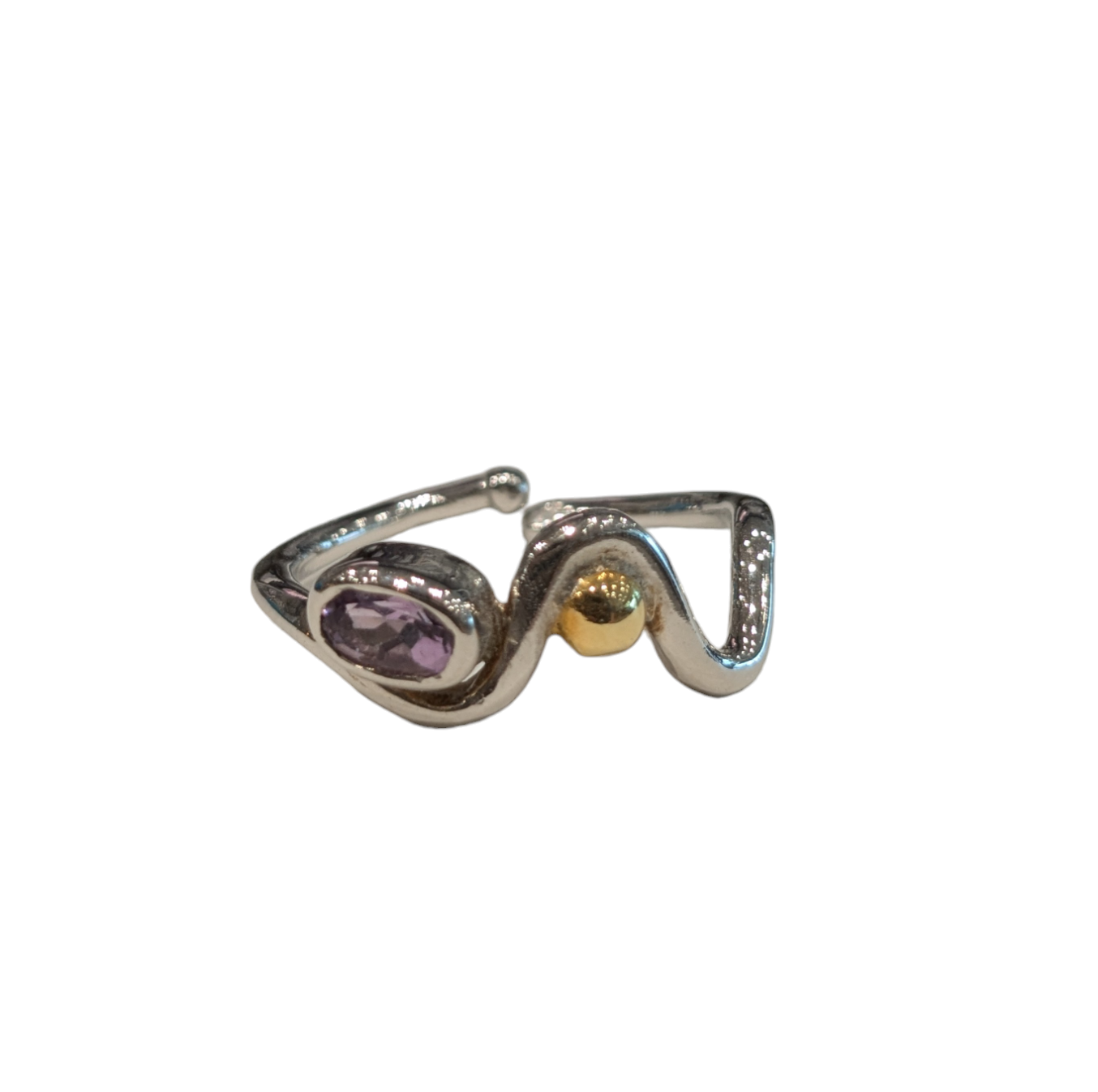 Heartbeat Ring with Amythest - Solid Silver with Gold Plate