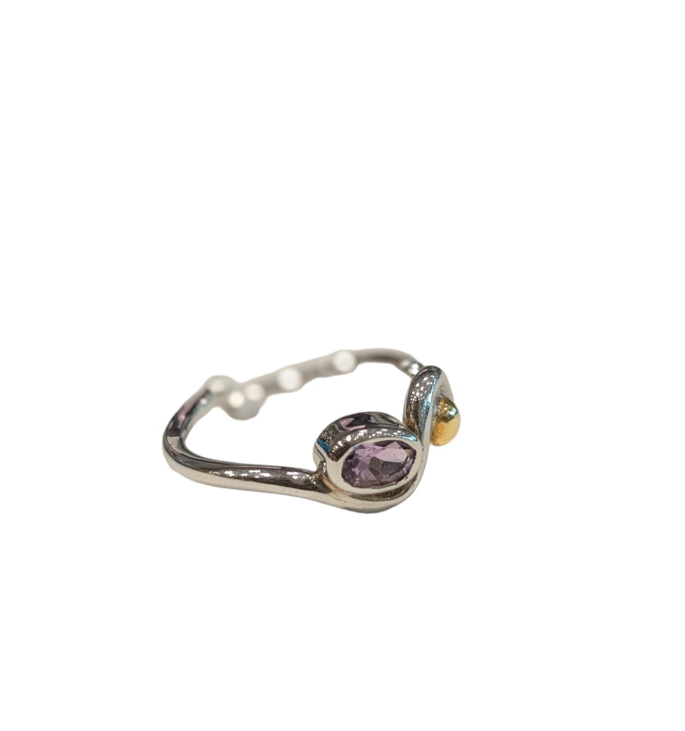 Heartbeat Ring with Amythest - Solid Silver with Gold Plate