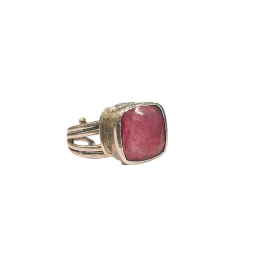 Rough Cut Ruby Art Deco Ring - Solid Silver