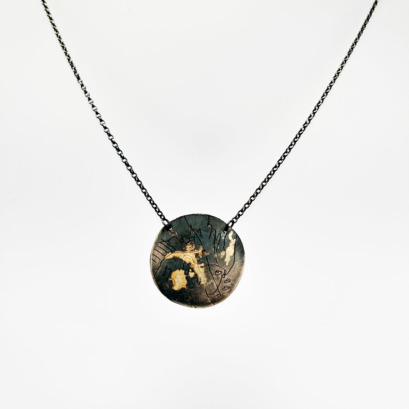 Map Pendant Necklace Medium - Oxidised Sterling Silver with 9ct Gold
