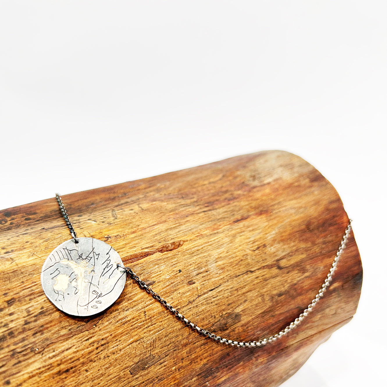 Map Pendant Necklace Large - Oxidised Sterling Silver with 9ct Gold
