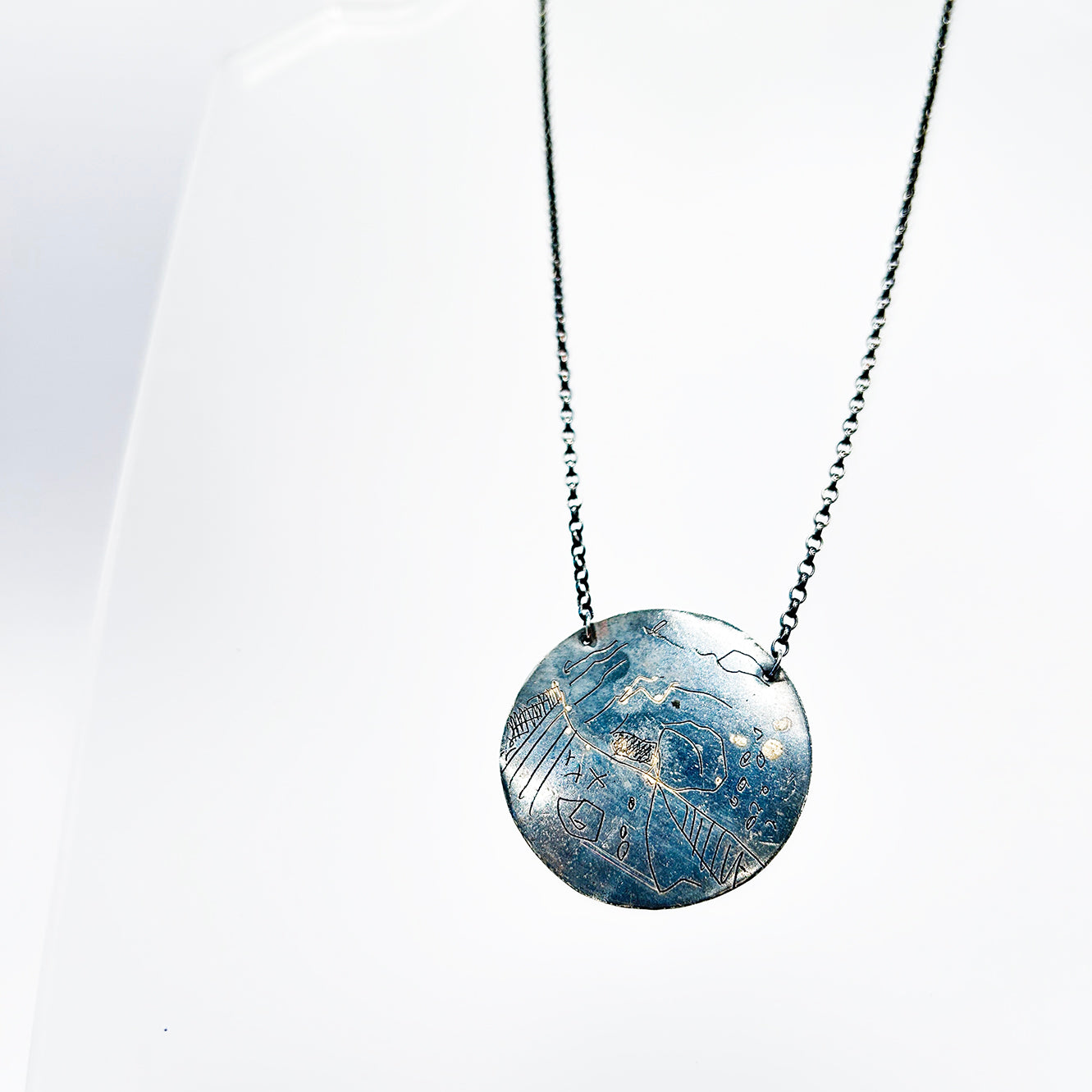 Map Pendant Necklace Large - Oxidised Sterling Silver with 9ct Gold