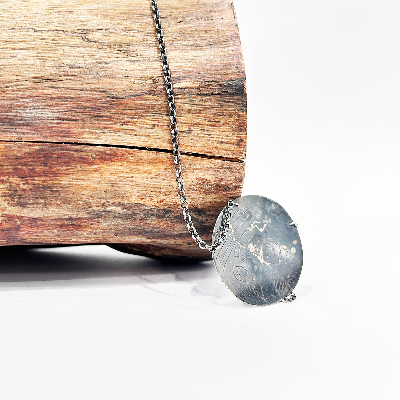 Map Pendant Necklace Large - Oxidised Sterling Silver with 9ct Gold