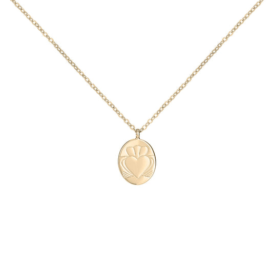 Heart Strong Coin Claddagh Necklace - Gold