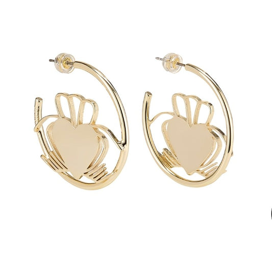 Heart Strong Claddagh Hoop Earrings - Gold