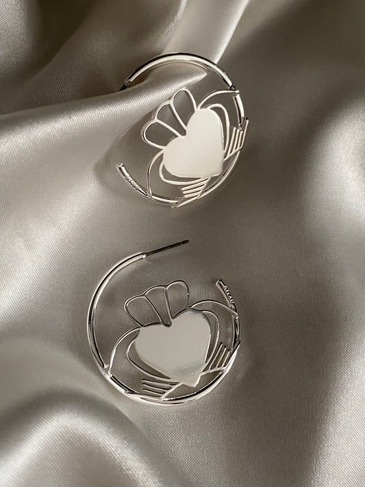 Heart Strong Claddagh Hoop Earrings - Silver