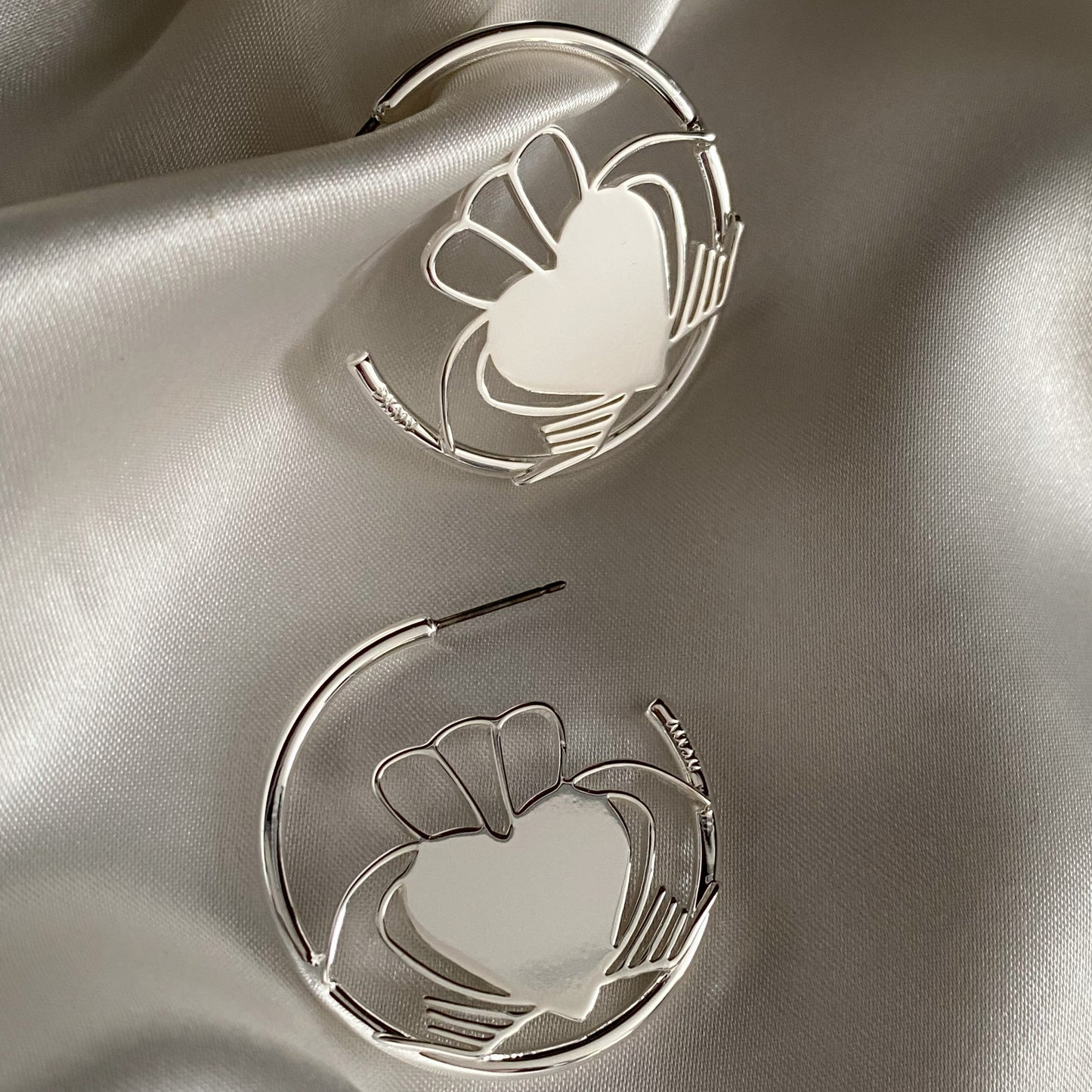 Heart Strong Claddagh Hoop Earrings - Silver