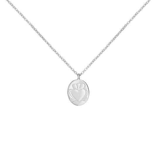 Heart Strong Coin Claddagh Necklace - Silver