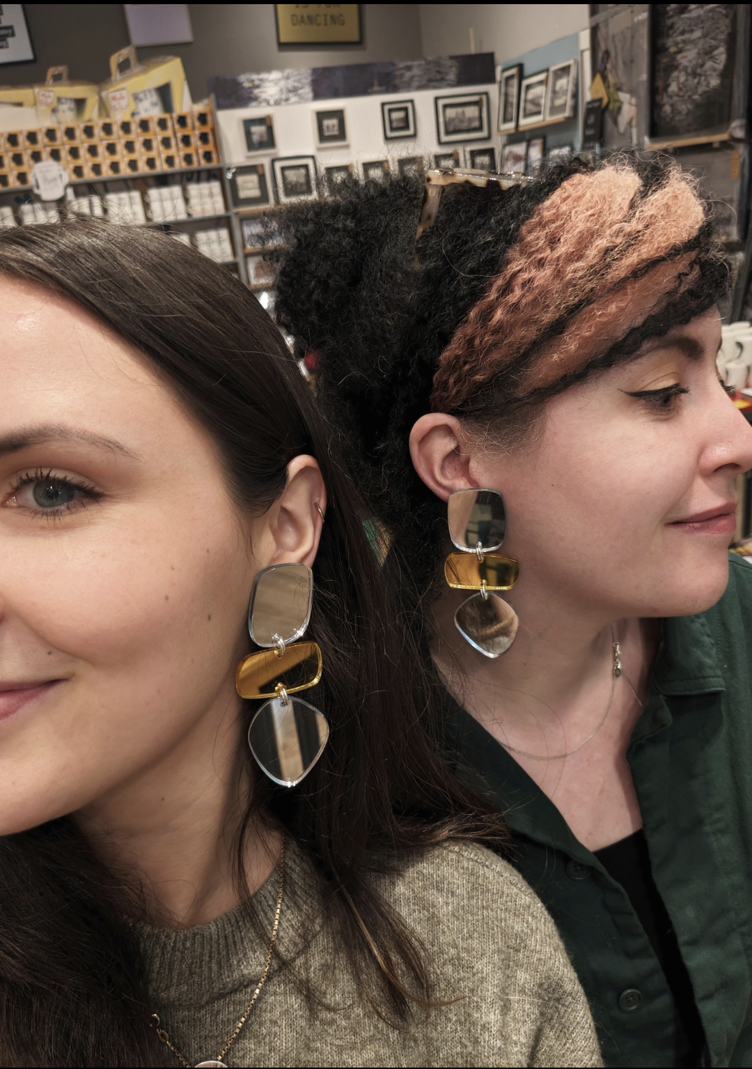 Hall of Mirrors - Perspex Mirror Drop Earrings in Silver & Gold