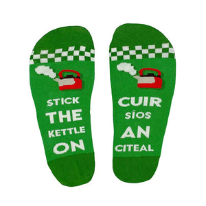 Stick The Kettle On / Cuir síos an citeal - Funny Irish Socks Made in Ireland