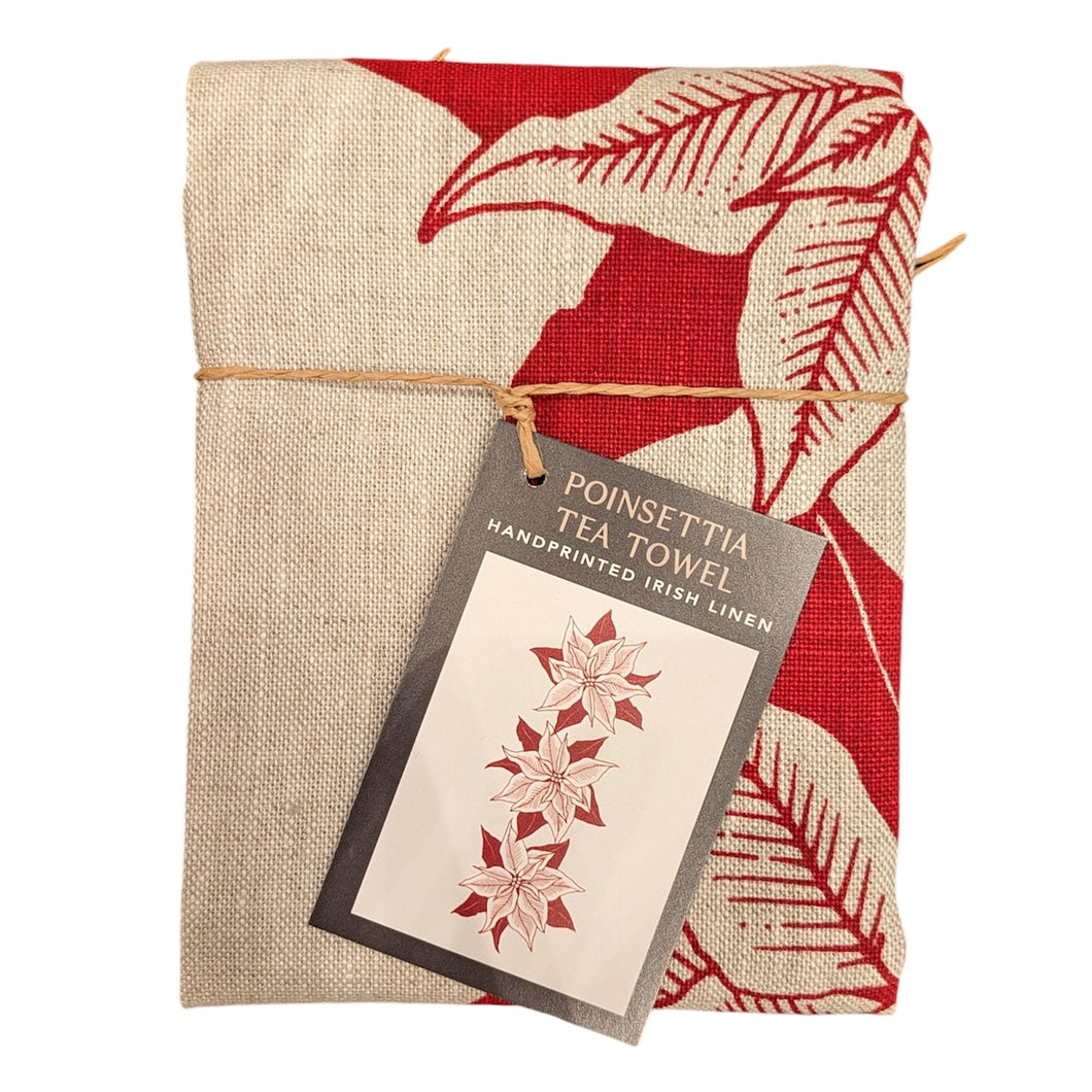 Tea Towel, Poinsettia - Screenprinted Irish Linen