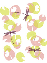 Load image into Gallery viewer, Tea Towel, Waterlillies (Lime/Pink) - Screenprinted Irish Linen
