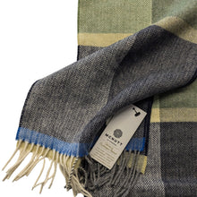 Load image into Gallery viewer, Navy and Smoke Check Lambswool Scarf - Made in Donegal Ireland
