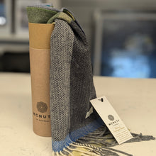 Load image into Gallery viewer, Navy and Smoke Check Lambswool Scarf - Made in Donegal Ireland
