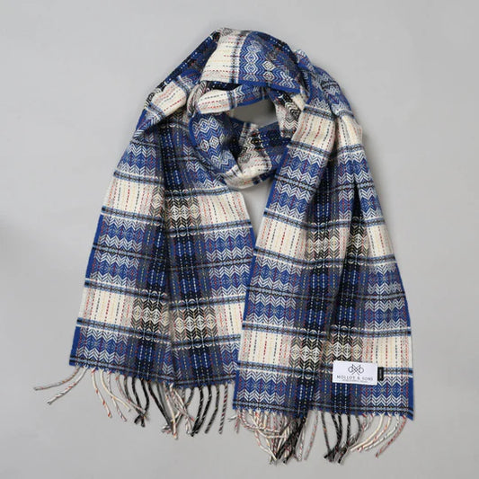 BLUE FINE DIAMOND WEAVE SCARF - Molloy & Sons Donegal Tweed