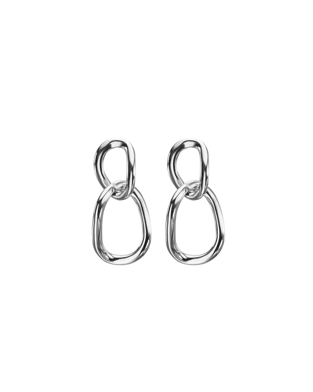 CHUNKY DOUBLE OVAL DROP Earrings - Silver