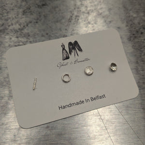 Four Random Silver Etched Stud Earrings