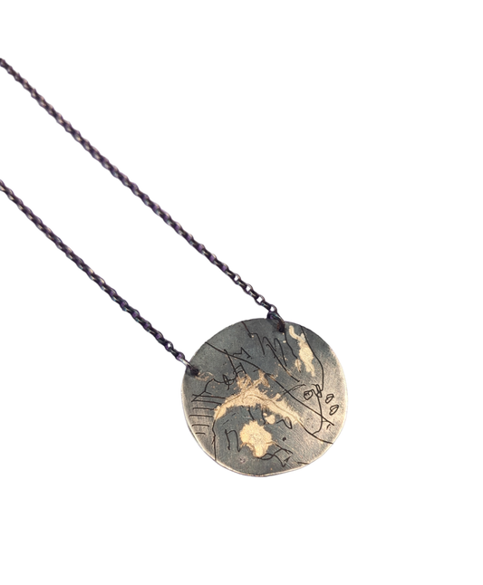 Map Pendant Necklace Medium - Oxidised Sterling Silver with 9ct Gold