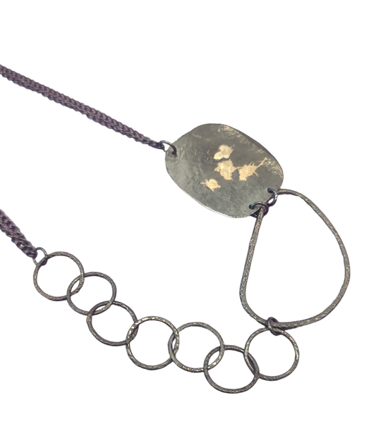 Asymmetric Statement Necklace - Oxidised Sterling Silver with 9ct Gold