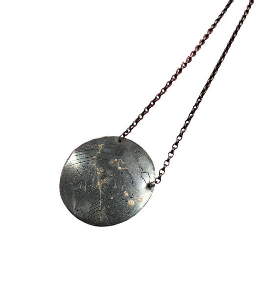 Map Pendant Necklace Large - Oxidised Sterling Silver with 9ct Gold