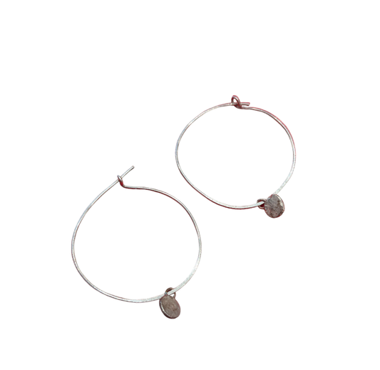 Hoop Earrings with Lead Mini Pendant - Sterling Silver