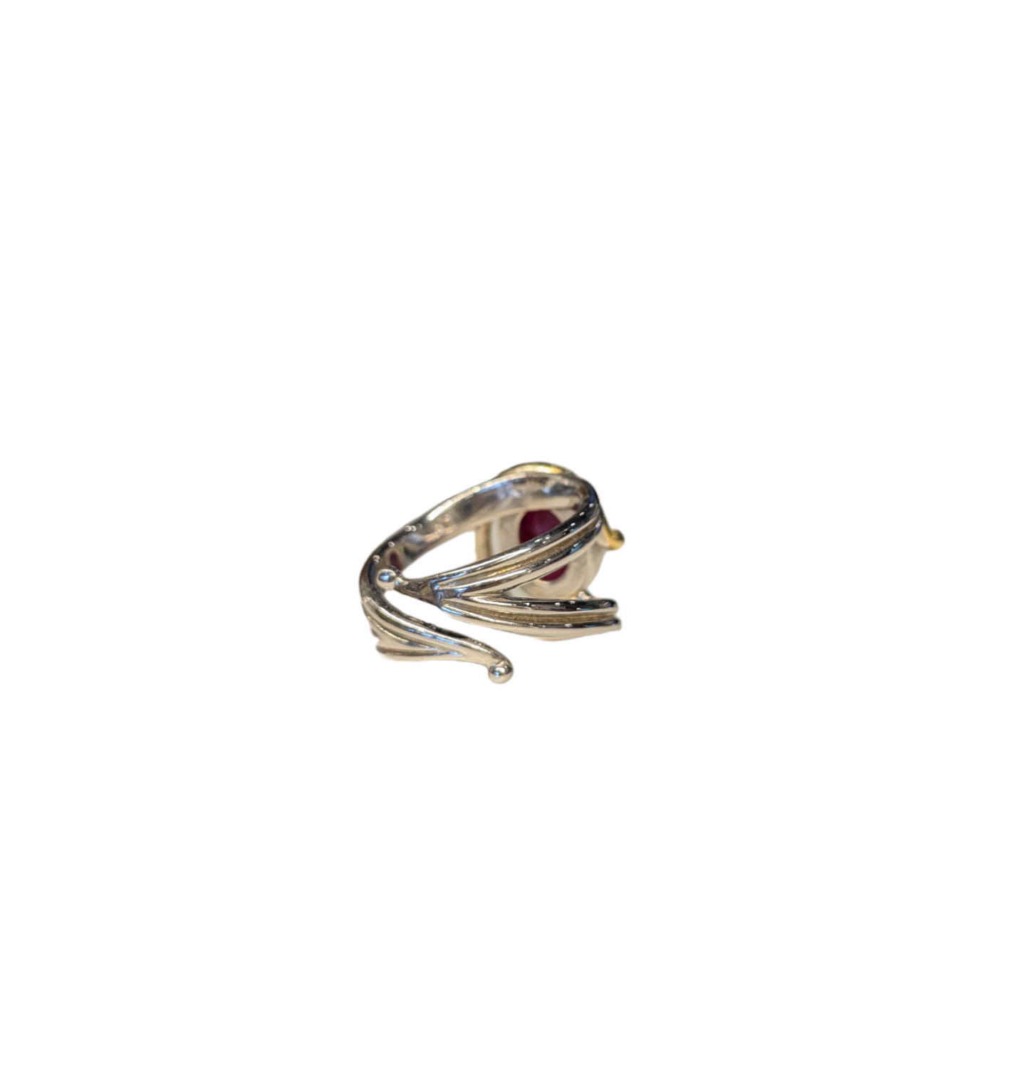 Jasmine Ring with Rough Cut Ruby - Solid Silver & Gold Plate