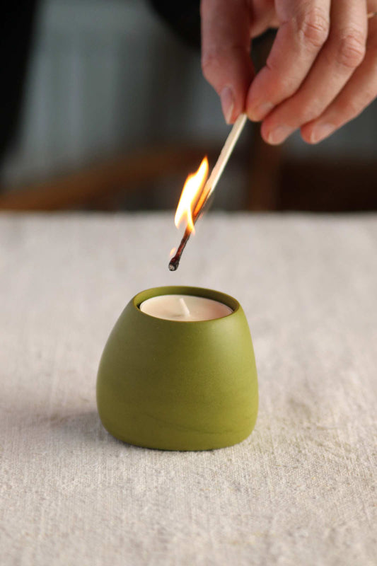 Tealight Holder (Olive Green Collection) - Skwid Studio