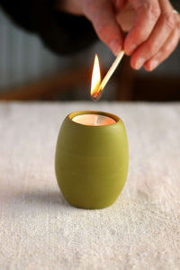 Oval Tealight Holder (Olive Green Collection) - Skwid Studio